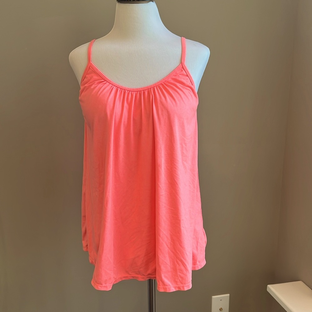 Weatherproof ladies bra cami top- loose, flowy top with built in bra- coral M